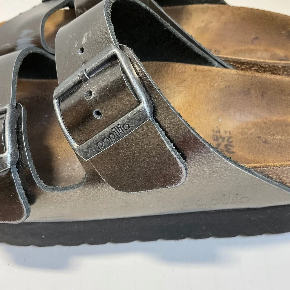Papillio by Birkenstock Arizona Platform Sandals Metallic Silver EU 37 US 6-6.5